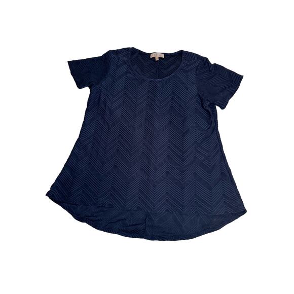 PHILOSOPHY REPUBlIC women’s navy textured 1X high low short sleeve shirt - Picture 2 of 6